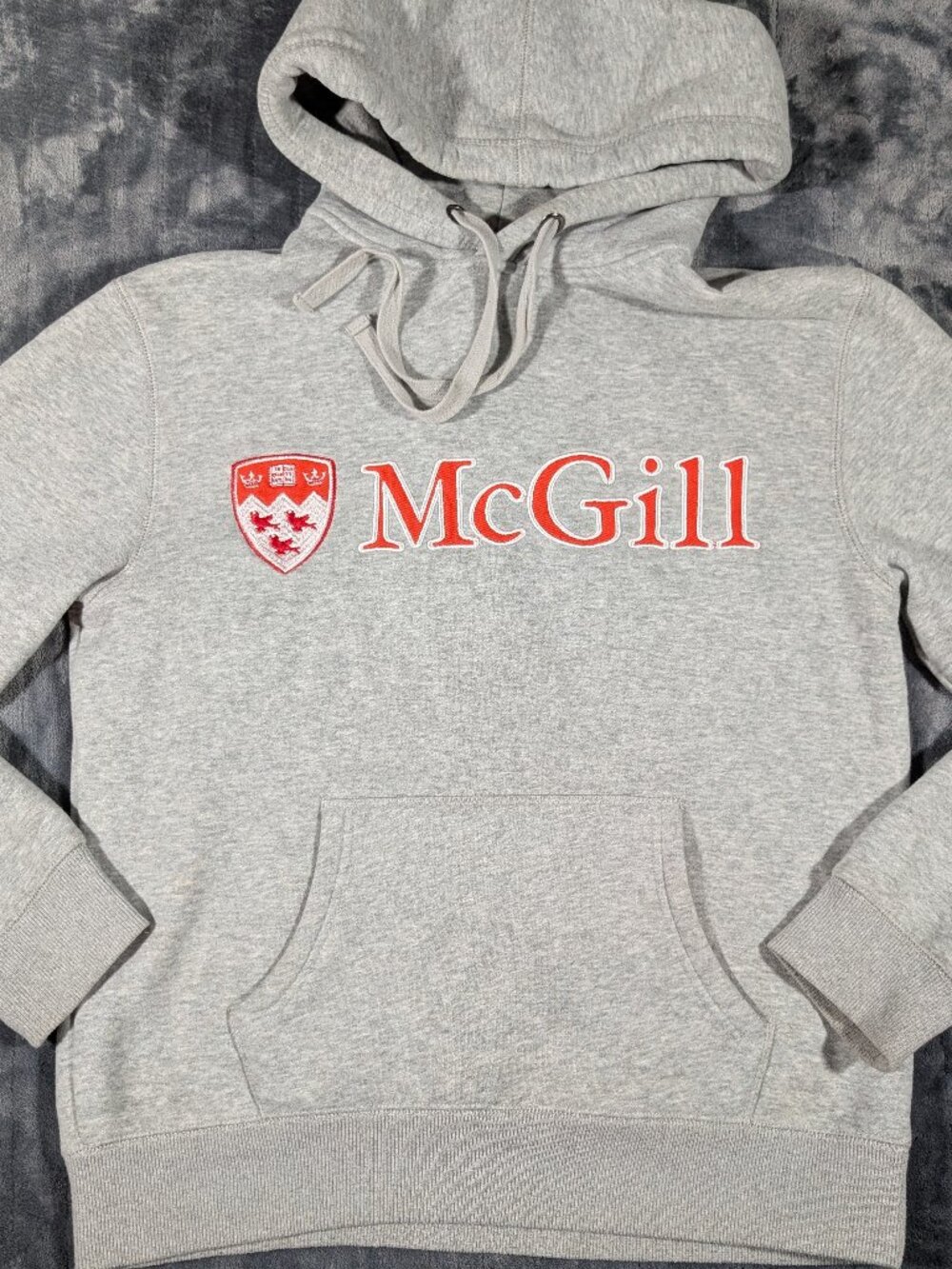 Vtg McGill University Embroidered Hoodie Sweatshirt Gray, Men's Small,Thick,1278